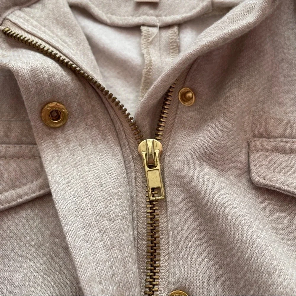 GUESS Tie Winter Jacket Cozy Coat Beige Tan Neutral Size Medium Gold Hardware - Picture 14 of 15